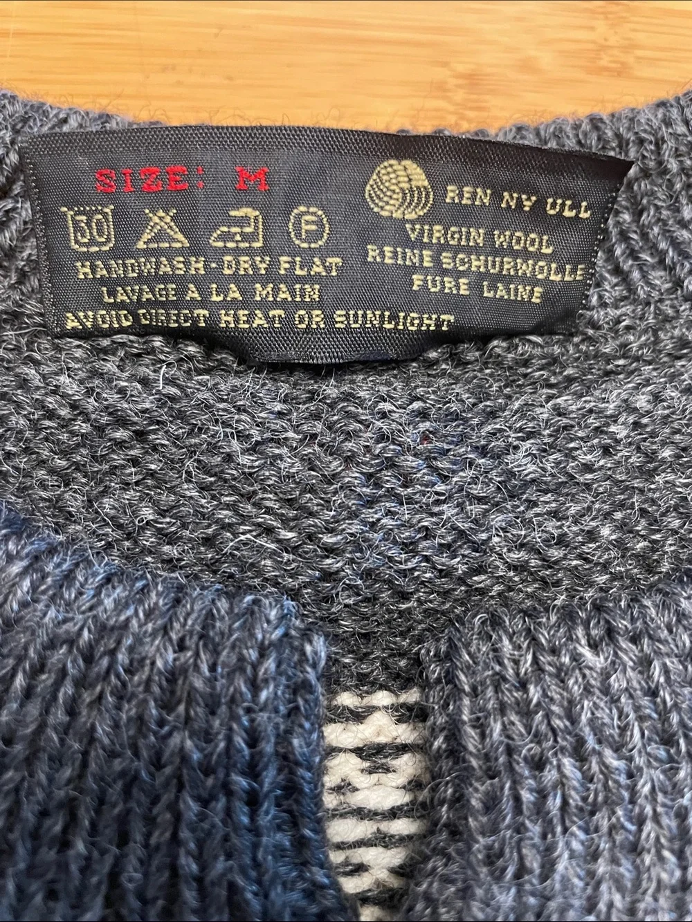 Nordstrikk Men’s Wool Sweater Medium Pewter Clasp Geometric Scandinavian Grey